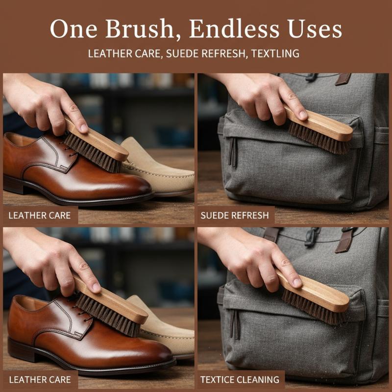 Leather Shoe Polish - فرشاة أحذية خشبية بشعيرات شعر الخيل